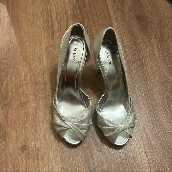 Silver sparkly Open Toe heels formal sparkles - Picture 2 of 9